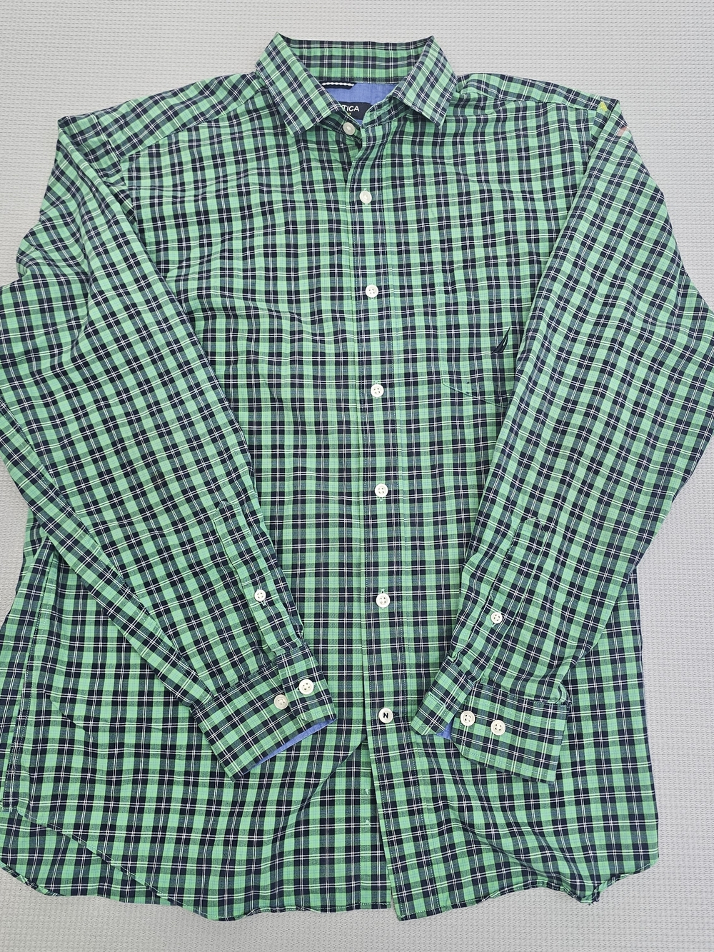Nautica Men’s Green Plaid Button-Down Shirt